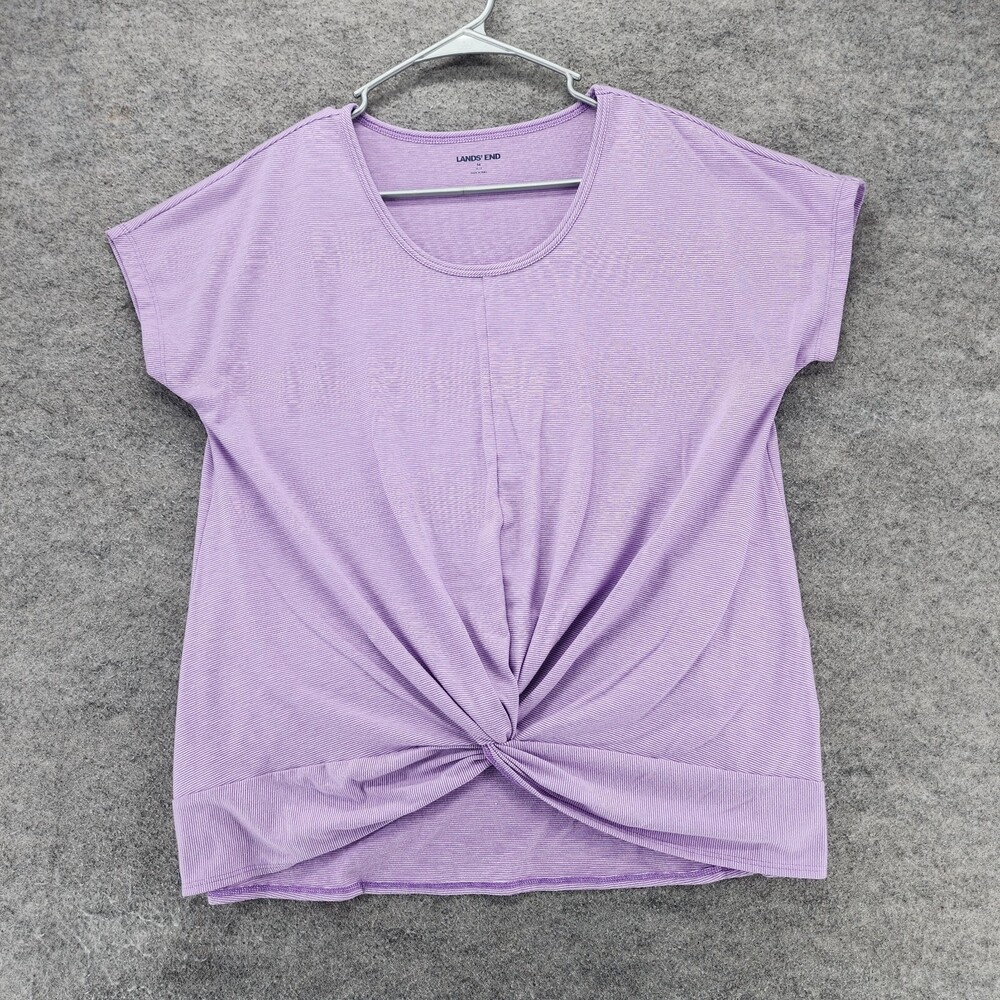 Lands End Shirt Womens Medium 10-12 Short Sleeve Purple Twist Front